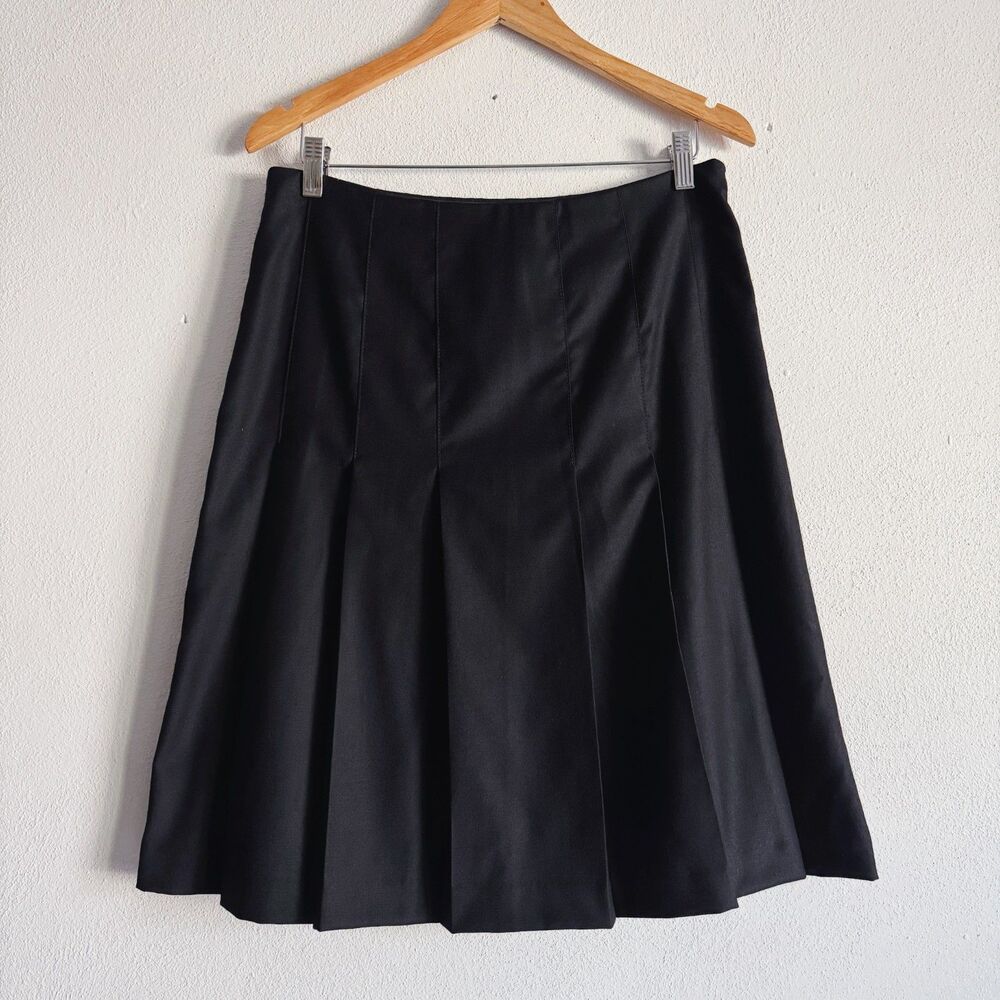 00s vintage wool blend low rise black pleated midi skirt
